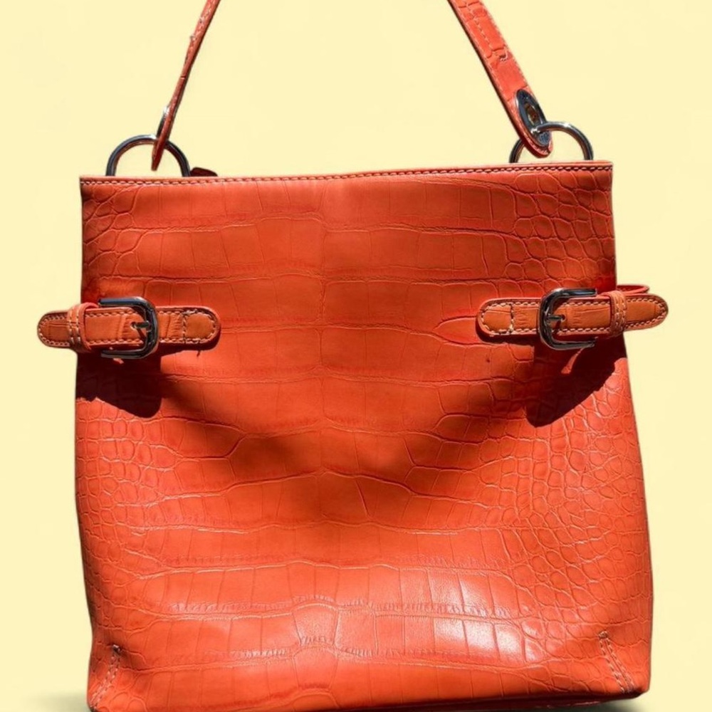Tommy Hilfiger Orange Croc-Embossed Handbag